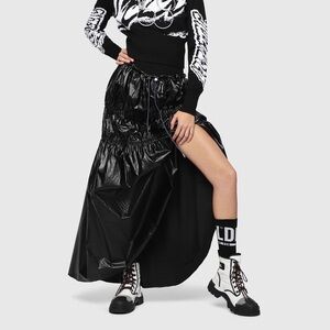 DIESEL O-LIN Tiered Nylon Drawstring Maxi Skirt